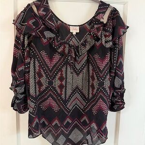 Parker Silk Blouse with Black, White and Pink Geometric Dot pattern